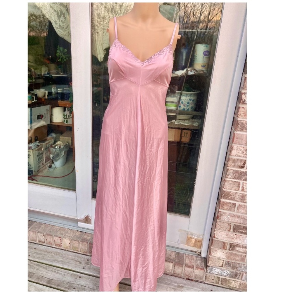 Vintage 1970 Collector Item Dreamy Dreamcore Light Pink Coquette Slip Maxi Dress - Picture 3 of 15